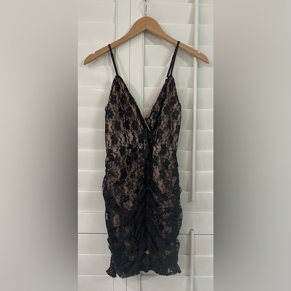 Lulus “Frilled to be Here” Black Lace Ruched Dress - Picture 3 of 9